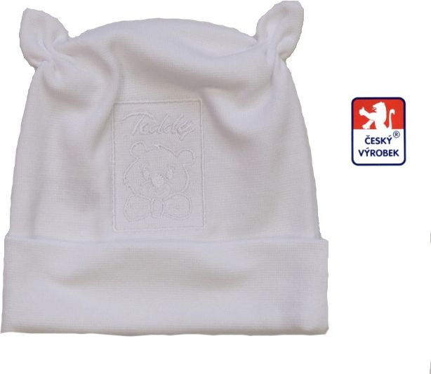 Bavlněná elastická čepička pro miminko, Teddy bílá velikost 5 - obrázek 1