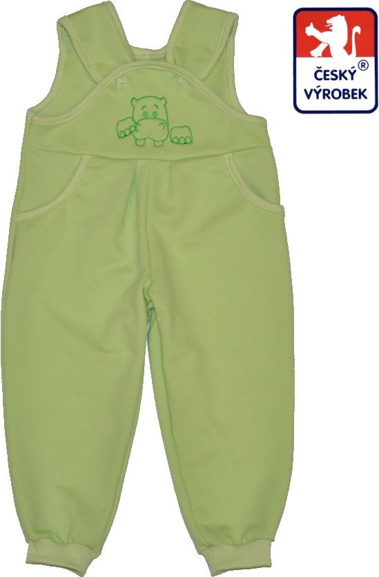 Dětské tepláky se šráčky a náprsenkou Krteček, zelené hippo vel.104 - obrázek 1