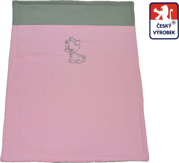 Deka do kočárku Dětský svět fleece kombinovaná růžovošedá s kočičkou - obrázek 1