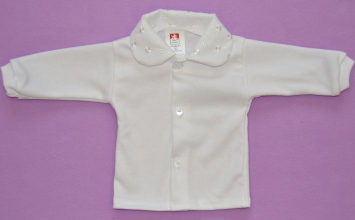 Bílá bavlněná kojenecká košilka/kabátek s madeirou, Péťa vel.68 - obrázek 1