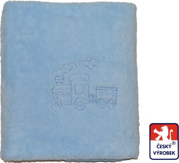 Deka do kočárku Dětský svět Lamová světle modrá s výšivkou vláčku - obrázek 1