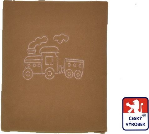 Dětská deka do kočárku, fleece, béžová s Vláčkem - obrázek 1