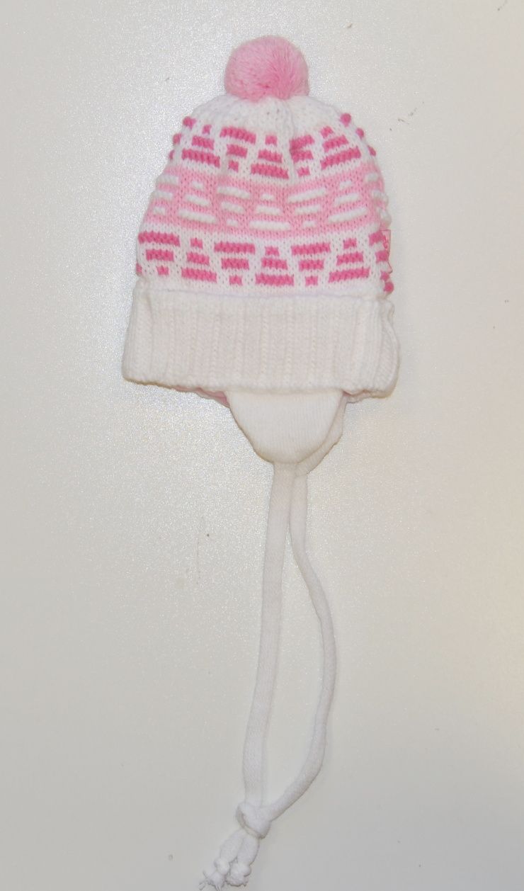 Dětská zimní pletená čepička, Dráček, Bambulka růžovobílá, Tina 50/52, Výprodej - obrázek 1