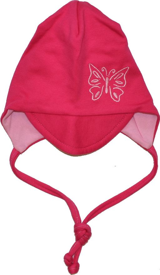 Bavlněná elastická čepička pro miminko, Dráček, růžová s motýlkem, Výprodej - obrázek 1