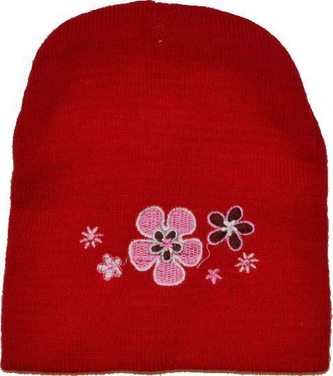 Dětská zimní čepička, Stoklasa, červená pletená s kytičkou, Výprodej - obrázek 1