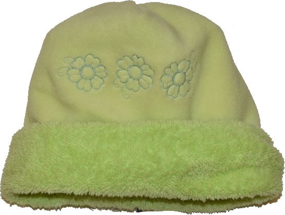 Dětská zimní čepice, Kytička s chlupatým lemem,Dráček, zelená, Výprodej - obrázek 1
