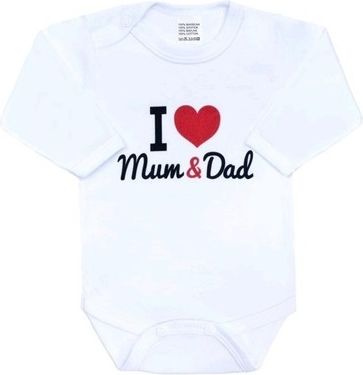 Dětské body s nápisem New Baby I love Mum and Dad bílé velikost 62 - obrázek 1