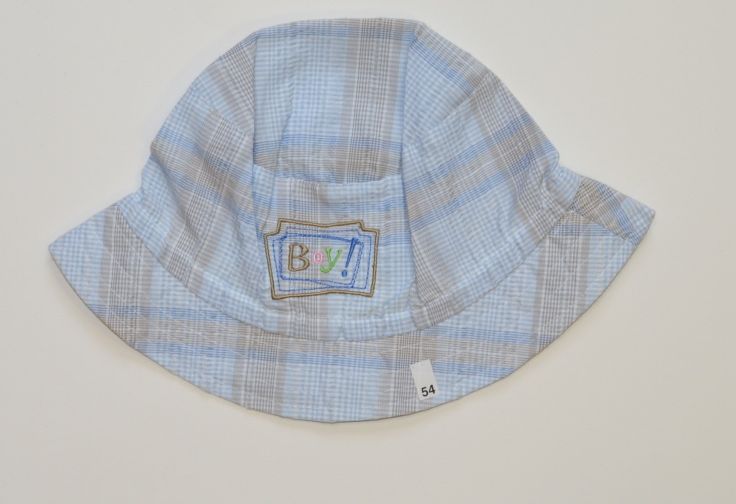 Dětský letní klobouček, Dráček, světle modré káro BOY vel.52-54, Výprodej - obrázek 1