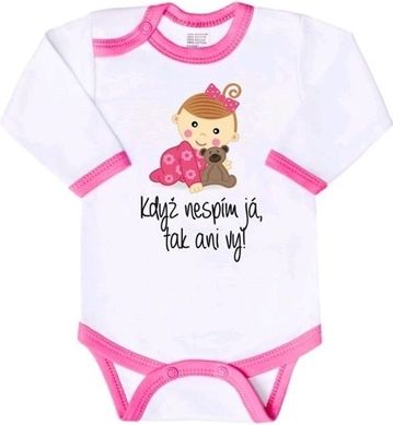Dětské body New Baby s českým nápisem, Když nespím já, tak ani vy, růžové, velikost 68 - obrázek 1