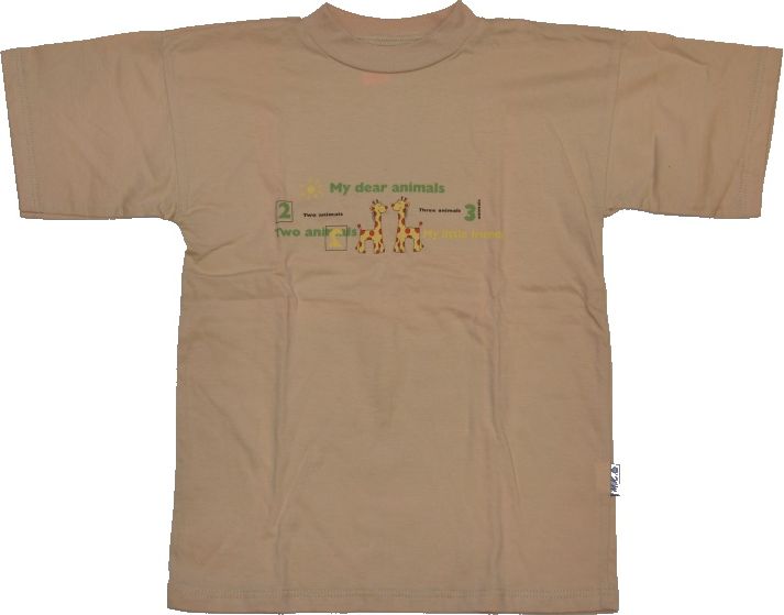 Dětské tričko s krátkým rukávem, béžové se žirafami velikost 122 - obrázek 1