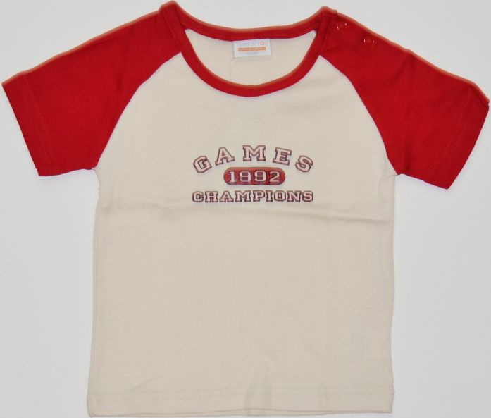 Dětské tričko s krátkým rukávem, Timbuktoo, červenokrémové, velikost 18/24měsíců  Výprodej - obrázek 1