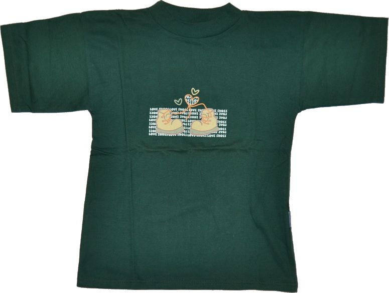 Dětské tričko, MKO, tmavě zelené s botičkami velikost 116 Výprodej - obrázek 1