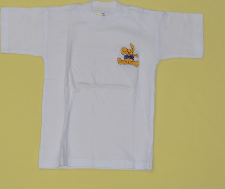 Dětské tričko, bílé s výšivkou zajíce velikost 116 Výprodej - obrázek 1