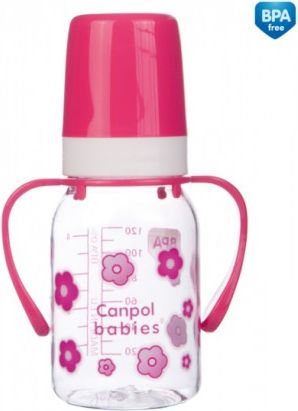 Kojenecká láhev Canpol babies 120 ml s úchyty 11/821 růžová - obrázek 1