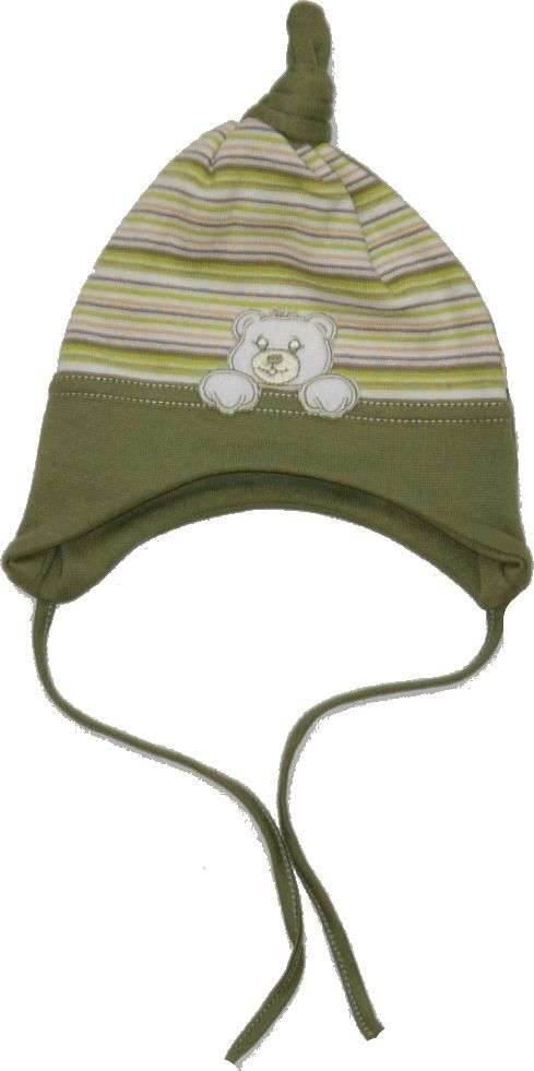 Dětská čepička, Radetex, zelený proužek s medvídkem - obrázek 1