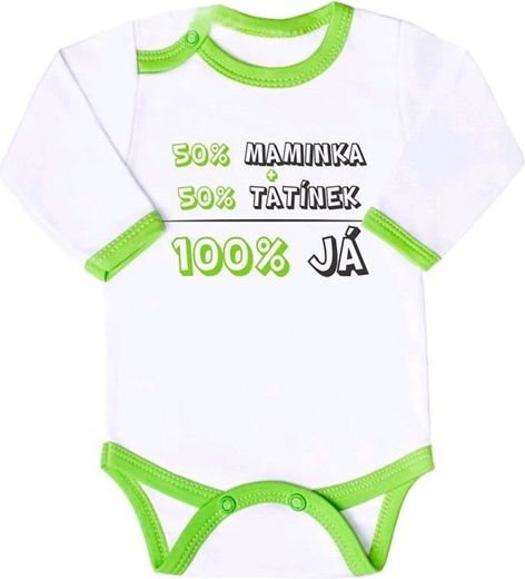 Dětské body s nápisem New Baby 50% MAMINKA + 50% TATÍNEK - 100% JÁ zelené velikost 56 - obrázek 1