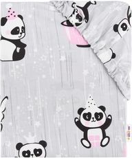 Prostěradlo dětské bavlna - PANDA s růžovou na šedém - 140x70cm - obrázek 1