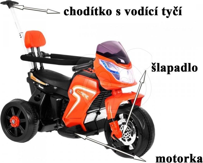 Elektrická motorka s vodicí tyčí 3v1 - červená - obrázek 11