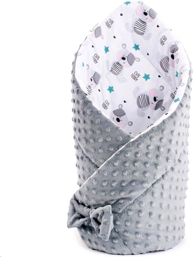 Oboustranná Zavinovačka z Minky New Baby 75x75 cm teddy šedá hvězdičky tyrkysové - obrázek 1