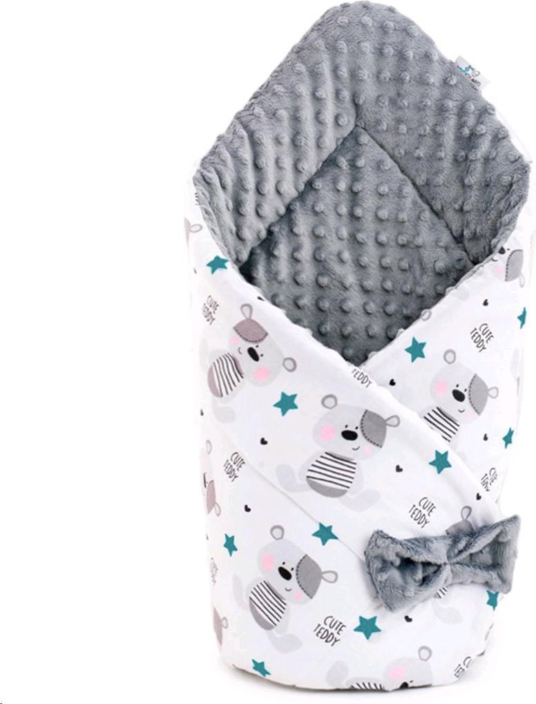 Oboustranná Zavinovačka z Minky New Baby 75x75 cm teddy šedá hvězdičky tyrkysové - obrázek 2