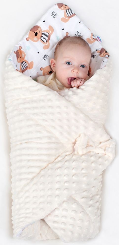 Oboustranná Zavinovačka z Minky New Baby 75x75 cm teddy šedá hvězdičky tyrkysové - obrázek 3