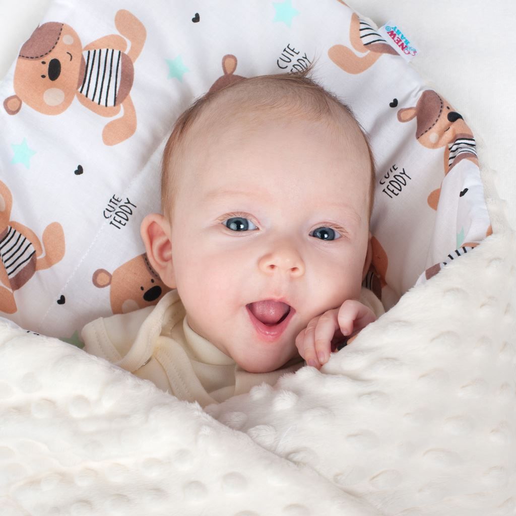 Oboustranná Zavinovačka z Minky New Baby 75x75 cm teddy šedá hvězdičky tyrkysové - obrázek 4