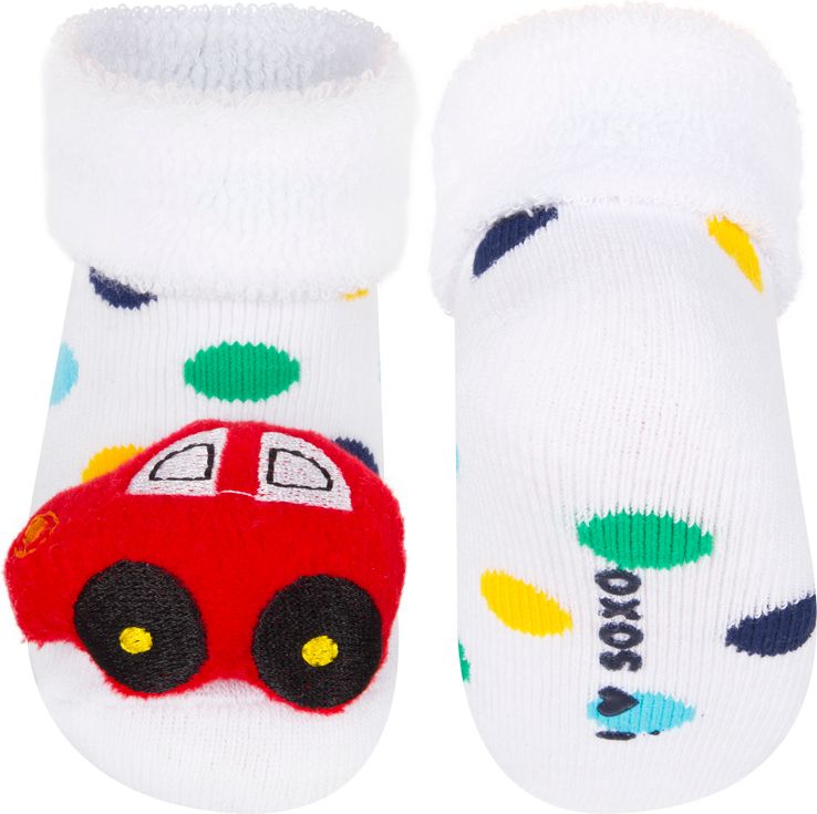 Ponožky s chrastítkem SOXO AUTO bílé Velikost: 16-18 - obrázek 1