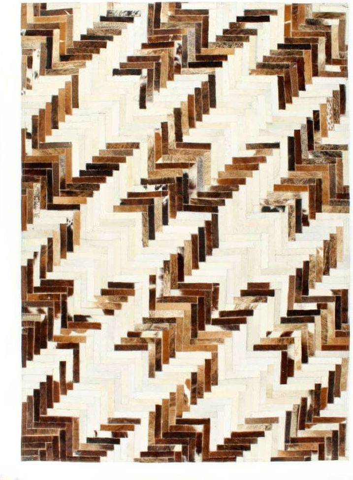 Vidaxl Koberec pravá kůže se srstí patchwork 120 x 170 cm hnědo-bílý - obrázek 1
