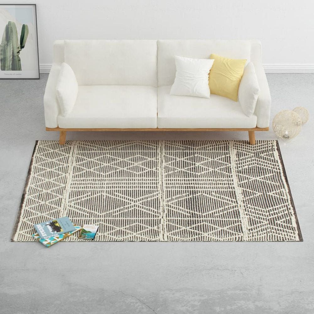 Vidaxl Koberec ručně tkaný vlna 80 x 150 cm černobílý - obrázek 1