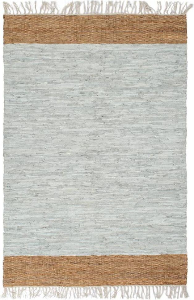 Vidaxl Ručně tkaný koberec Chindi kůže 80x160 cm světle šedý/bronzový - obrázek 1