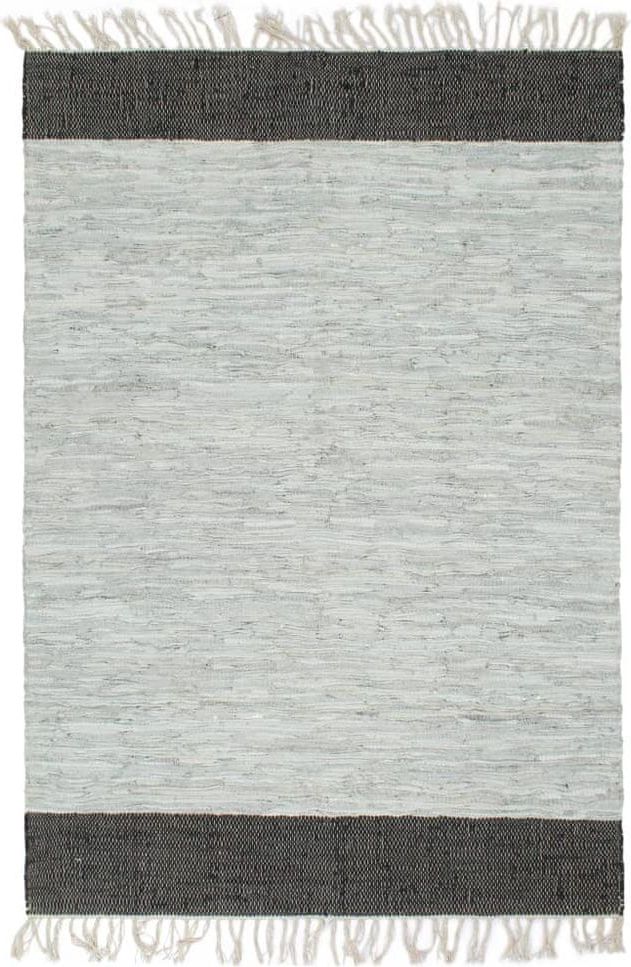Vidaxl Ručně tkaný koberec Chindi kůže 160x230 cm světle šedý a černý - obrázek 1