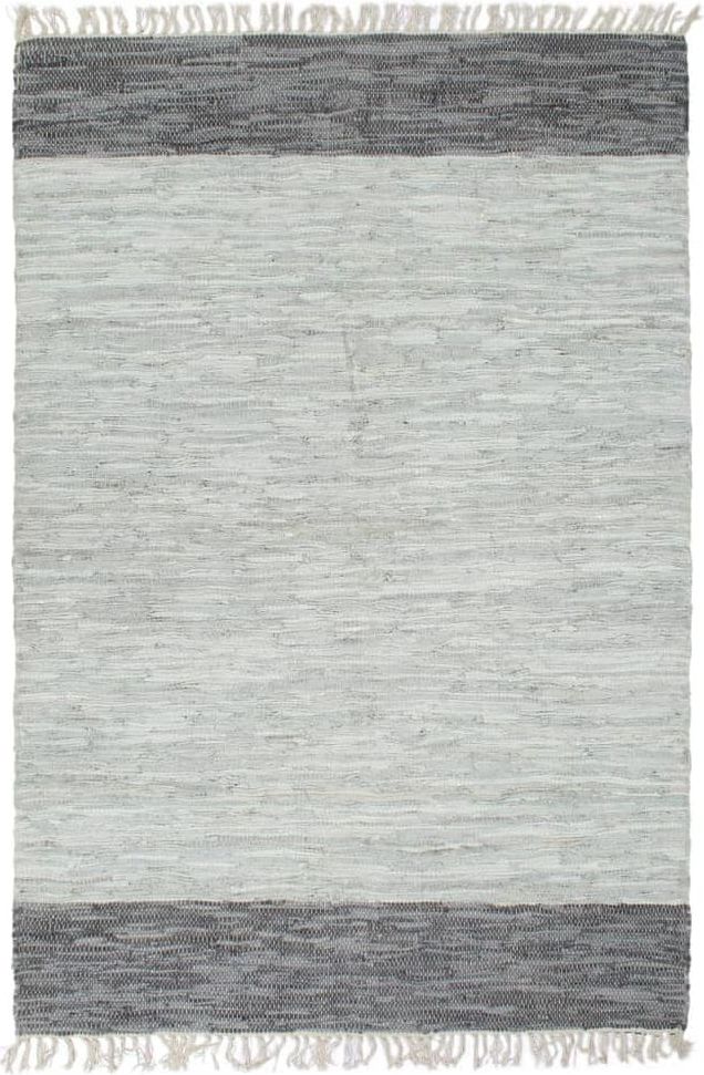 Vidaxl Ručně tkaný koberec Chindi kůže 190 x 280 cm šedý - obrázek 1