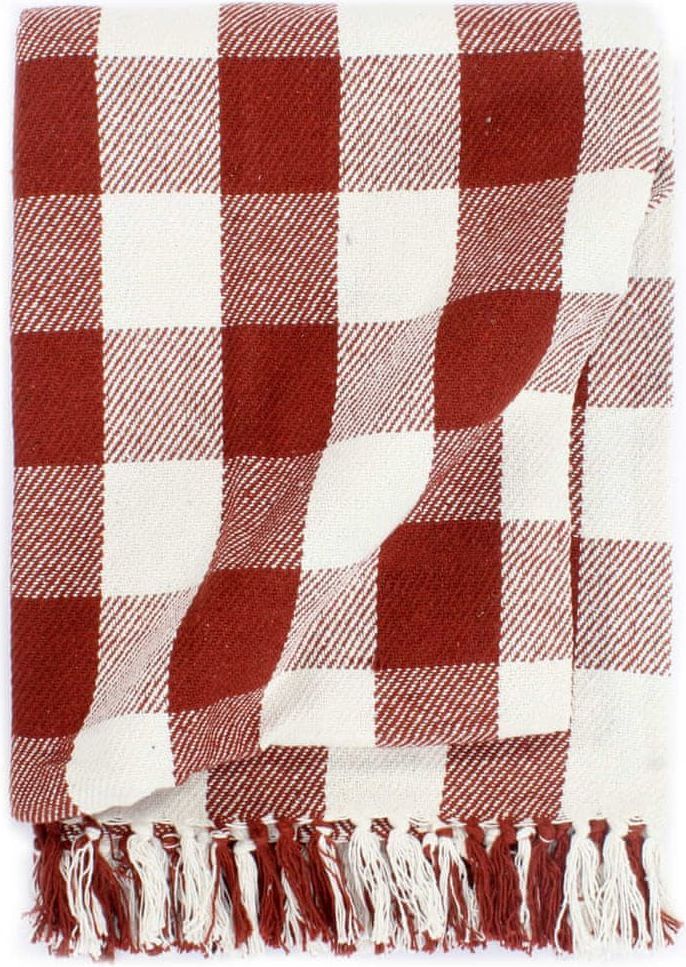 Vidaxl Přehoz bavlna károvaný 220 x 250 cm rubínově rudý - obrázek 1
