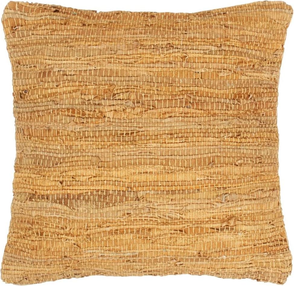 Vidaxl Polštář chindi světle hnědý 60 x 60 cm kůže a bavlna - obrázek 1