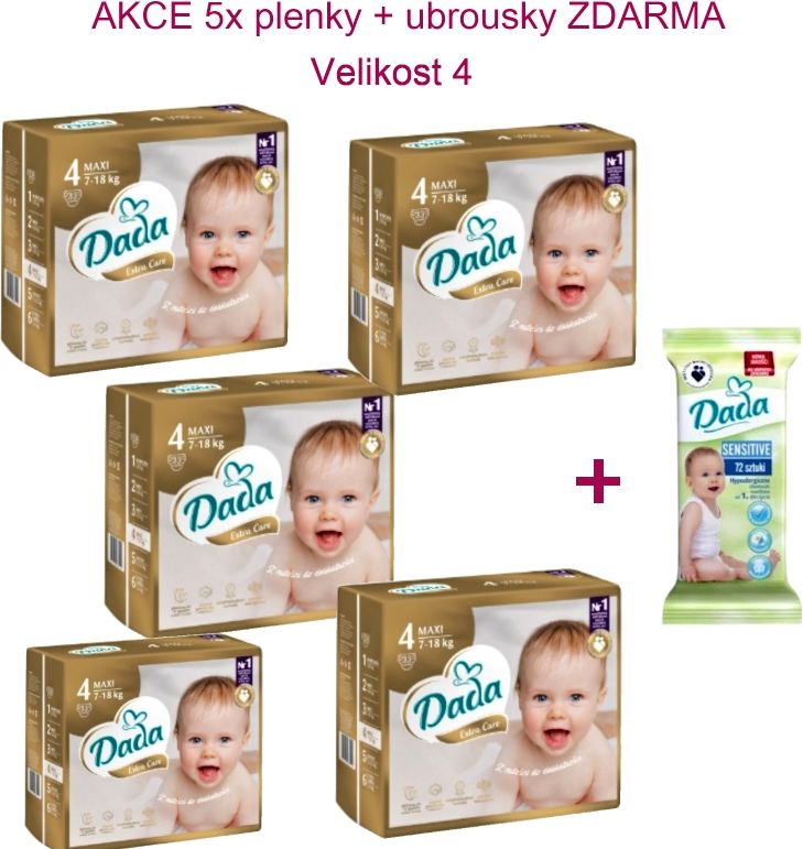 5x Plenky DADA Extra Care vel. 4 (165ks) + Vlhčené ubrousky ZDARMA - obrázek 1