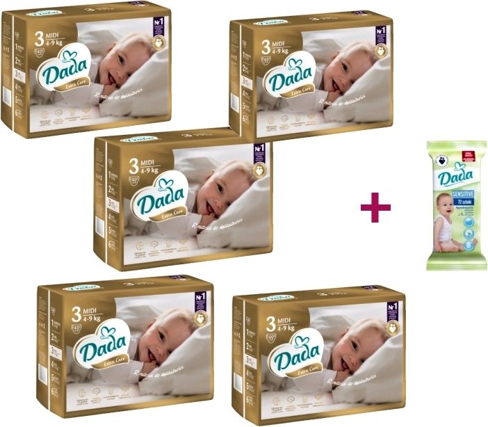 Plenky DADA Extra Care 5x vel. 3 (200ks) + ubrousky ZDARMA - obrázek 1