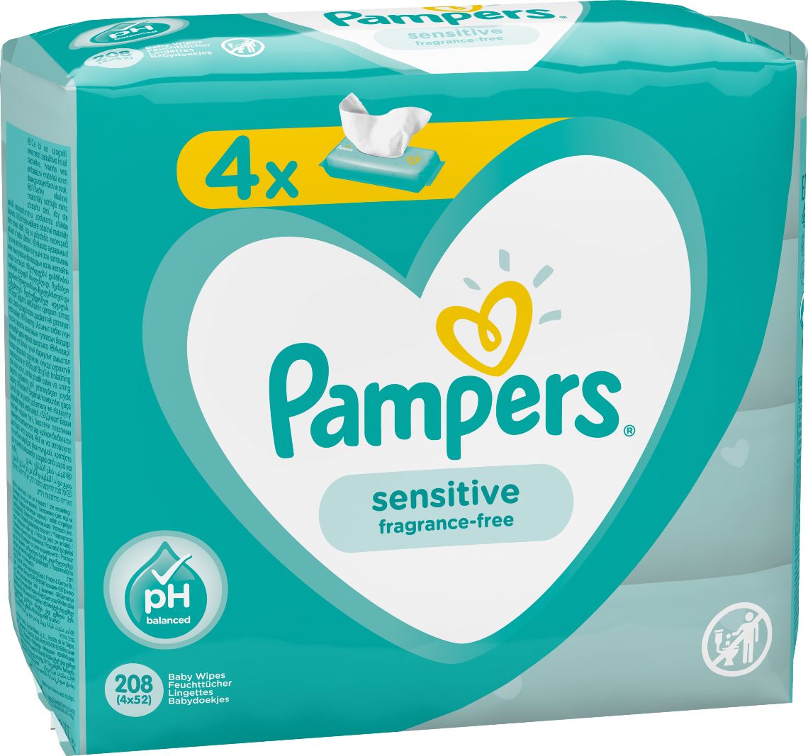 Pampers Sensitive vlhčené ubrousky 4x52 ks - obrázek 3