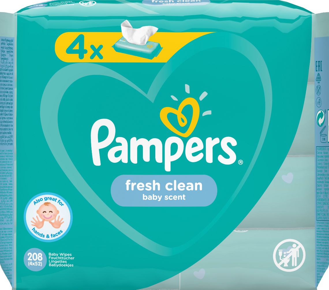 Pampers Fresh Clean vlhčené ubrousky 4x52 ks - obrázek 1