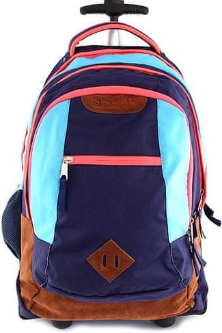 Smash Školní batoh trolley , modrá lemovaná neonově růžovou - obrázek 1