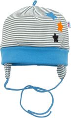 Čepička kojenecká bavlna - LUCKY BEAR šedé proužky s modrou - vel.62 - obrázek 1