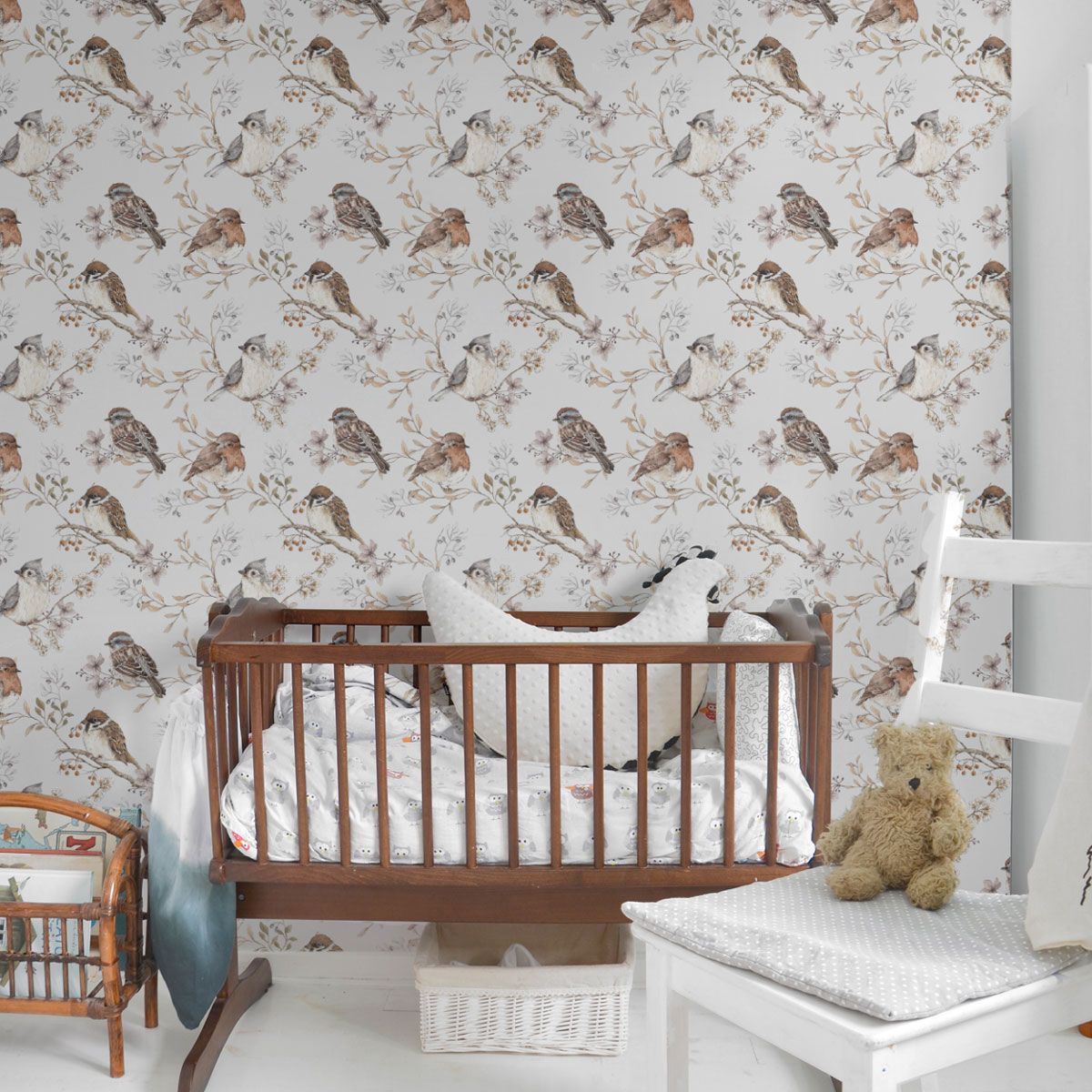 TAPETA NA ZEĎ BIRDS WHITE GRAY - obrázek 2