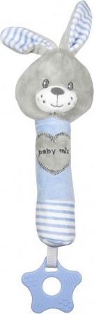 Dětská pískací plyšová hračka s kousátkem Baby Mix králík modrý, Modrá - obrázek 1