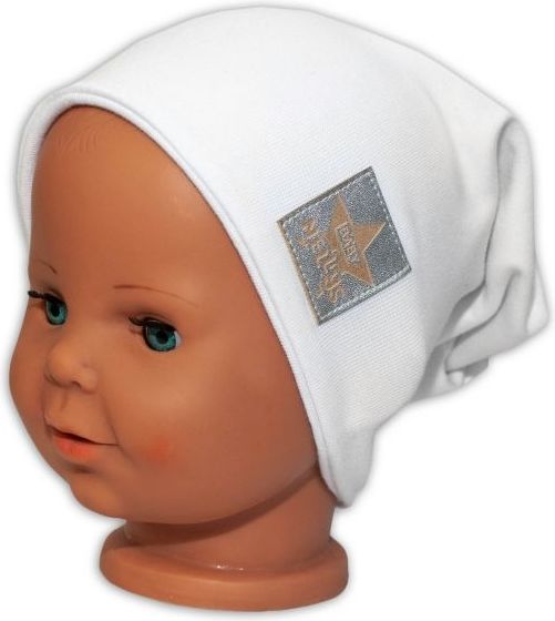 Baby Nellys Hand Made Jarní, podzimní bavlněná čepice - dvouvrstvá, bílá - 3-7 let - obrázek 2