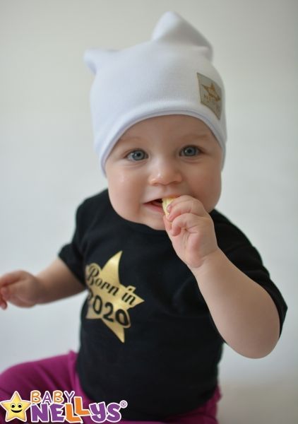 Baby Nellys Hand Made Jarní, podzimní bavlněná čepice - dvouvrstvá, bílá - 3-7 let - obrázek 4
