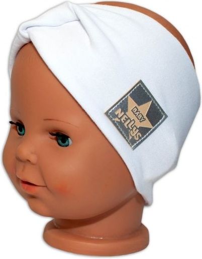 Baby Nellys Hand Made Jarní, bavlněná čelenka - dvouvrstvá, bílá - 3-7 let - obrázek 1