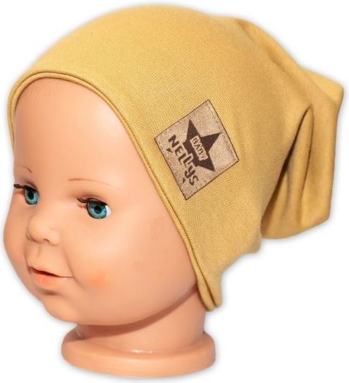 Baby Nellys Hand Made Jarní, podzimní bavlněná čepice - dvouvrstvá, hořčicová - 3-7 let - obrázek 2