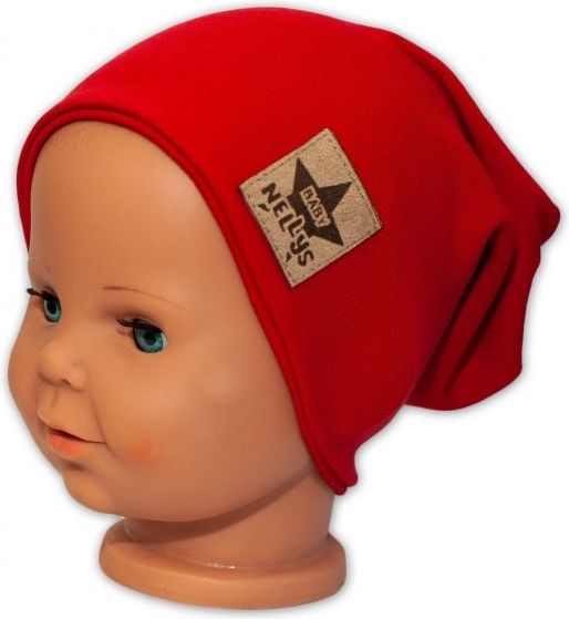 Baby Nellys Hand Made Jarní, podzimní bavlněná čepice - dvouvrstvá, červená - 3-7 let - obrázek 2