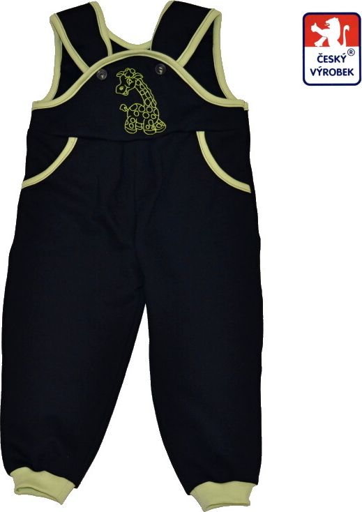 Dětské tepláčky zahradníčky tmavě modré se zelenou žirafou, velikost 74 - obrázek 1