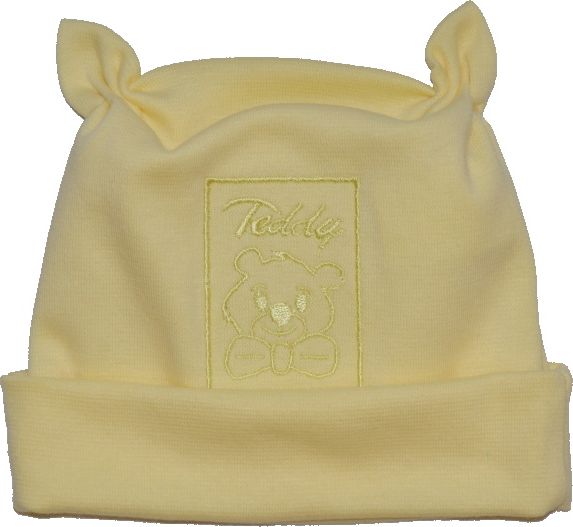 Bavlněná elastická čepička pro miminko, Teddy žlutá vel.0 - obrázek 1