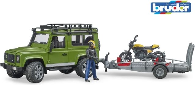 Bruder 2589 Land Rover s přívěsem, motocyklem a figurkou - obrázek 1